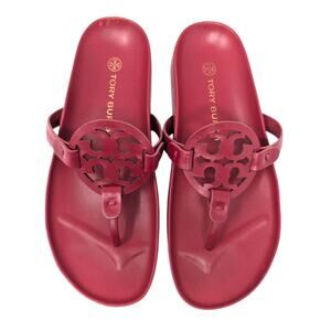Tory Burch Miller Cloud Sandals Red Leather Size 8 Logo Thong Slides